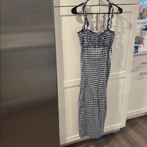 Free People Navy and White Gingham Midi Dress